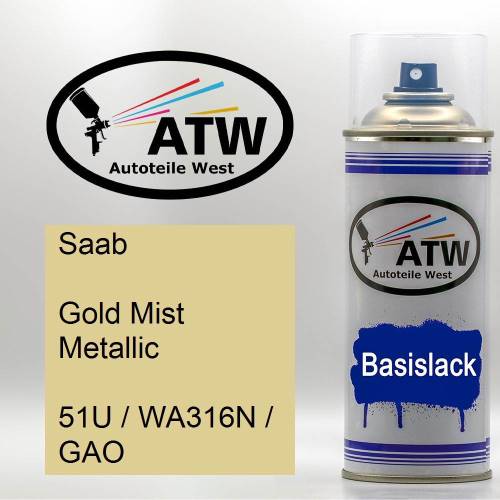 Saab, Gold Mist Metallic, 51U / WA316N / GAO: 400ml Sprühdose, von ATW Autoteile West.
